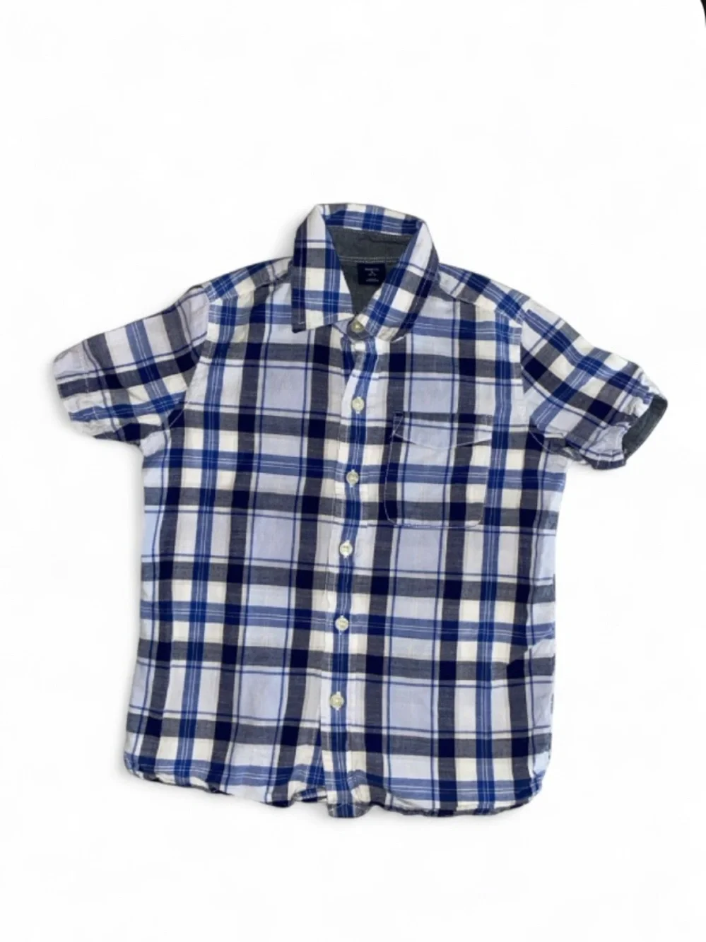 GAP Blue and White Plaid Short Sleeve Shirt